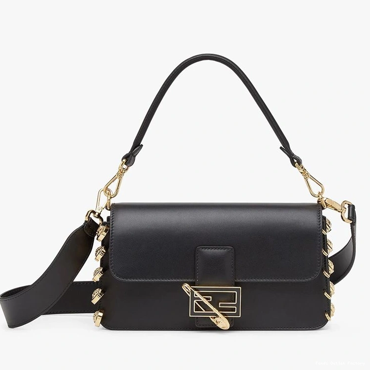 HOT Calf Bag Brooches Fendace Baguette In Pin Black with Leather Medium Fendi 0810